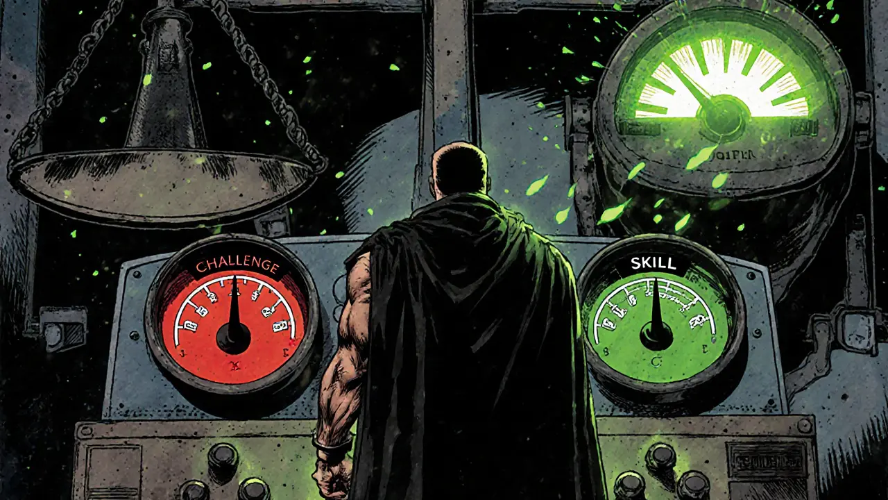 Hrdina vyvažuje výzvu a dovednosti, zpětná vazba na panelu.