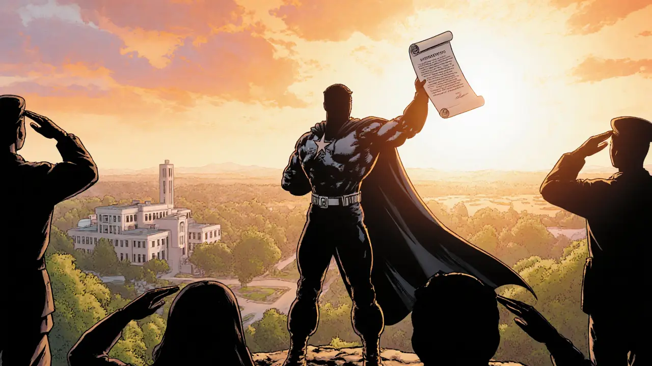 Hrdina drží schválený povolení, vítězí nad léčebnou pohořím.