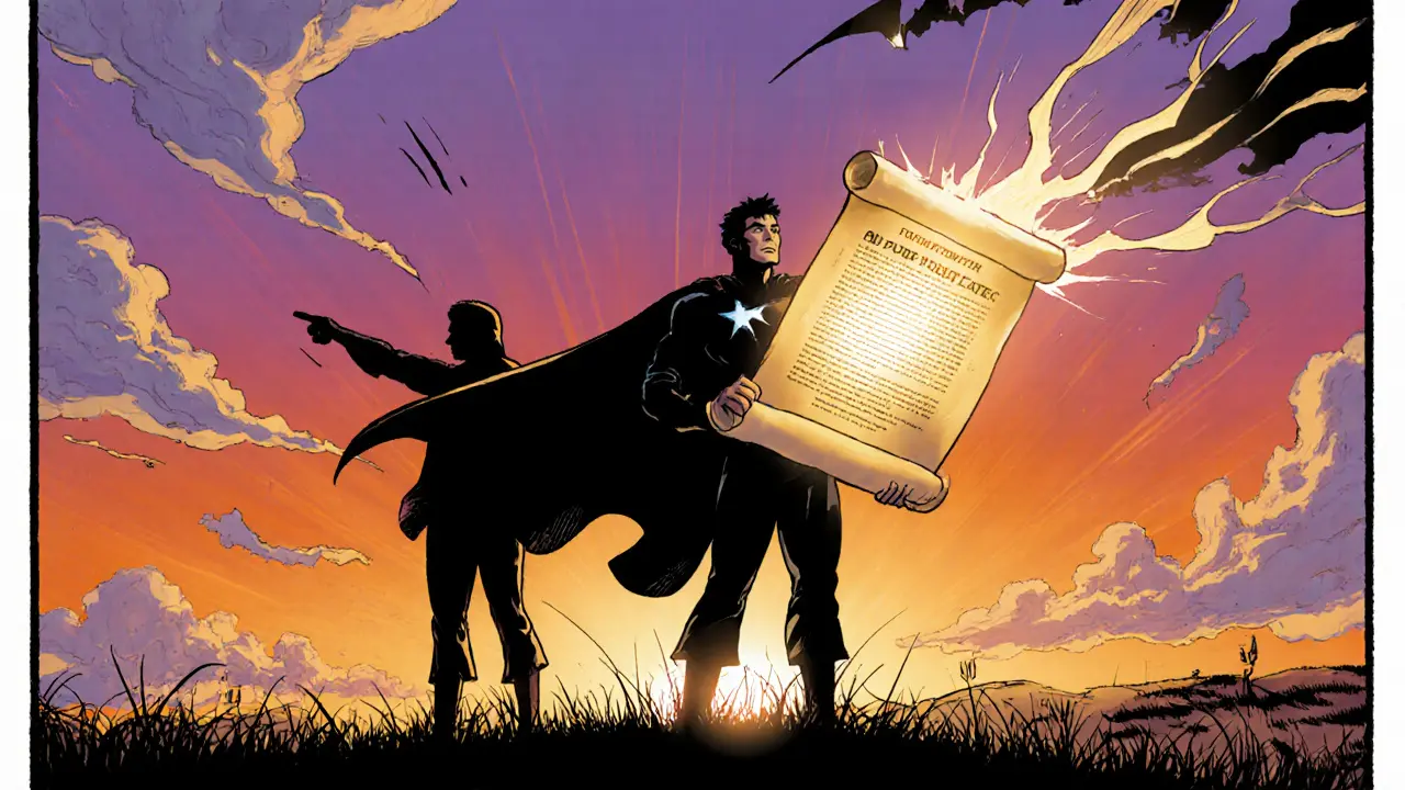 Terapeut a klient vítězně drží svit „future template“ při východu slunce.