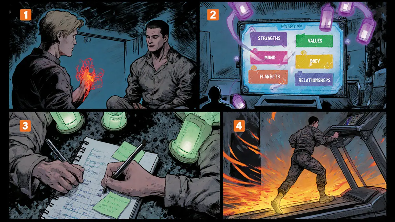 Komiksová série ukazuje dech, vděčnost, meditaci, digitální program Mindwell a běh v tréninkovém táboře.