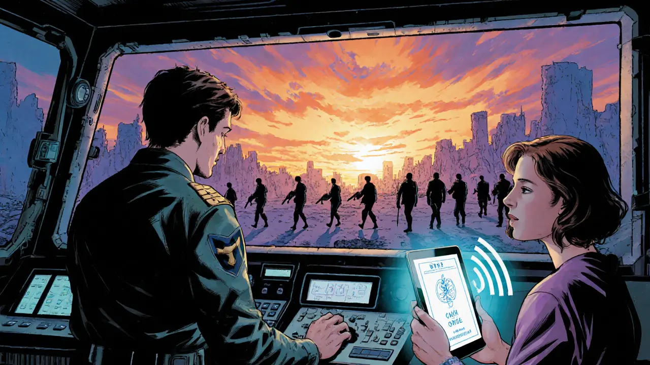 Aftercare a teleterapie jako zásobovací linka v futuristickém boji.