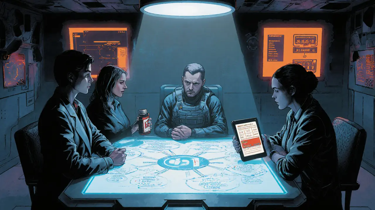 Tým terapeutů v bunkru plánuje boj s purgingem pomocí CBT mapy a digitální aplikace.