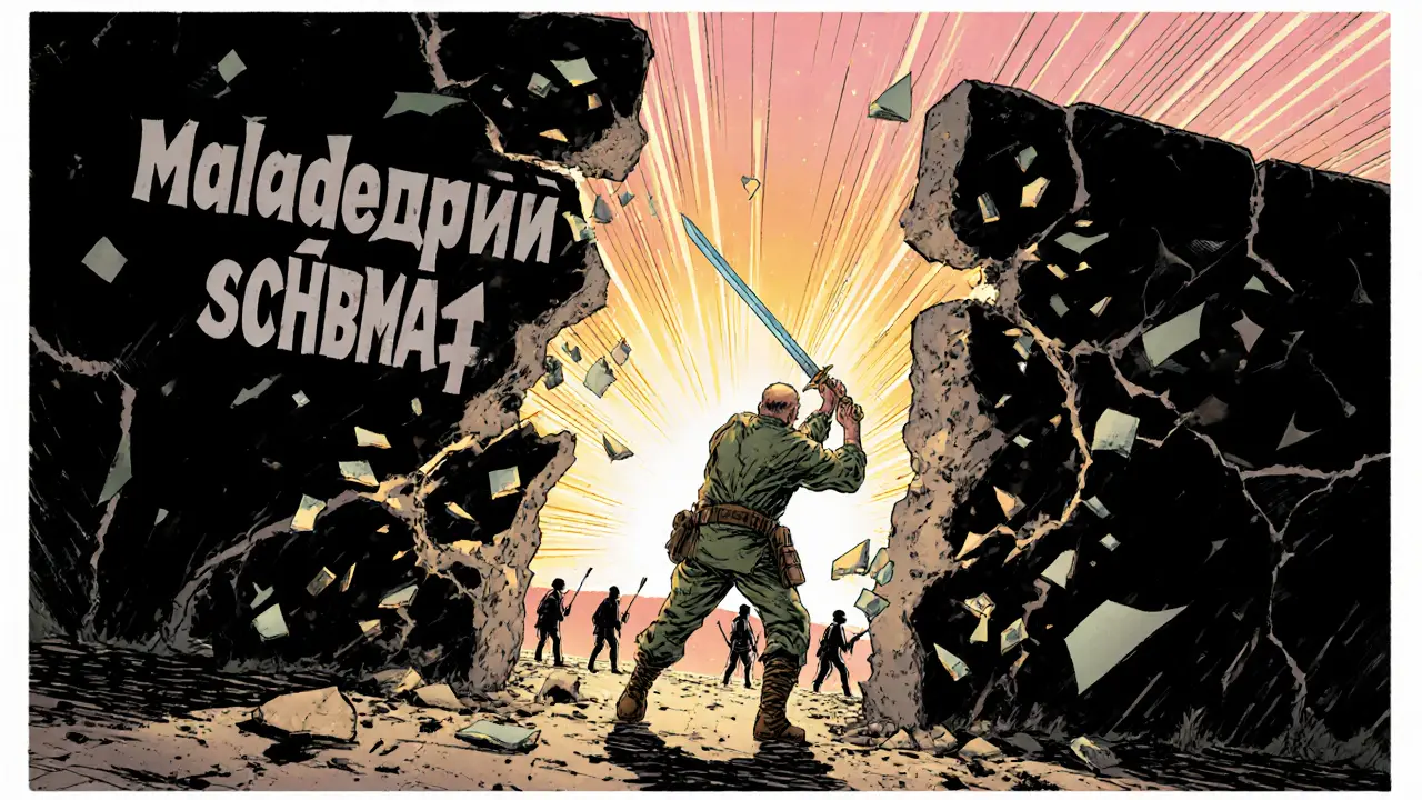 Dospělý rozbíjí starý štít schématu a kráčí k jasnému světlu.