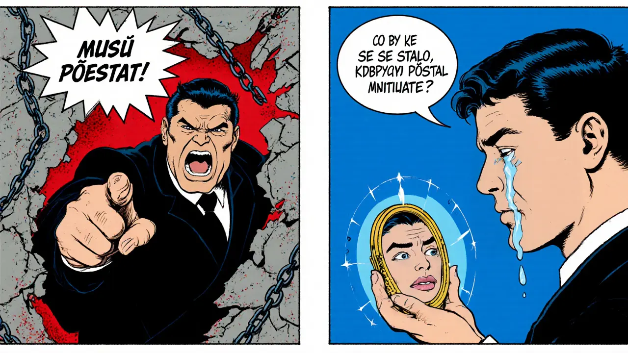 Dvě scény: nátlak vs. vnitřní motivace v boji proti závislosti.