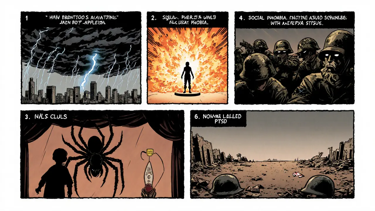 Různé typy úzkostných poruch zobrazené jako nepřátelé na bitevním poli.