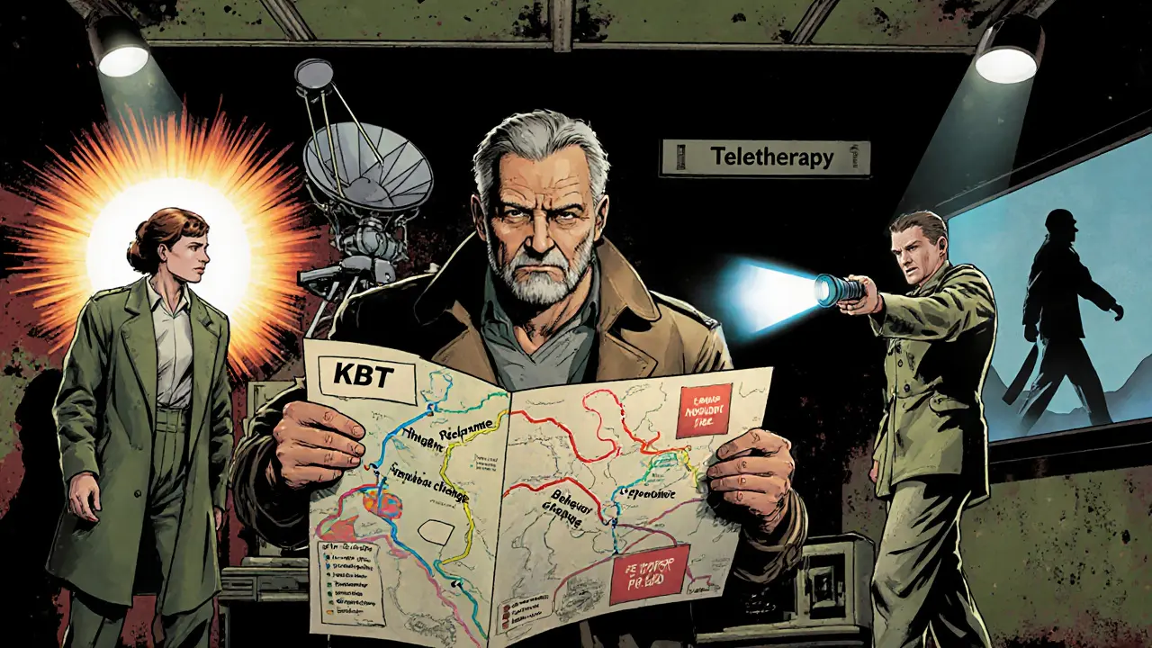 Terapeut jako velitel řídí KBT, Gestalt a expozitivní terapii proti úzkosti.