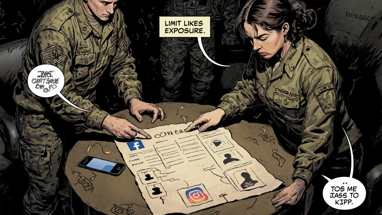 Terapeut v bunkru s digitální smlouvou a mapou online front, plánuje strategii pro pár.