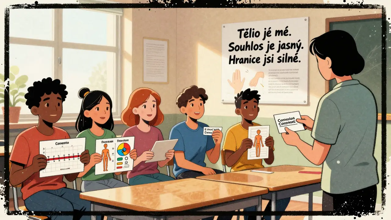 Skupina lidí s autismem učí o souhlasu a tělesných hranicích ve třídě.