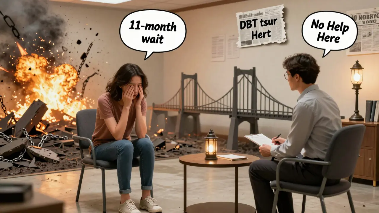 Terapeut a pacient v kanceláři, jejich emoční stavy jako válečné bojiště a obnova.