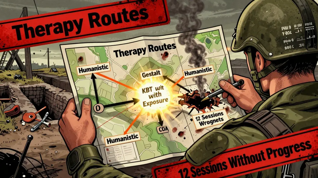 Voák drží mapu terapeutických cest, jedna cesta svítí k úspěchu, ostatní vedou do mrtvých uliček.