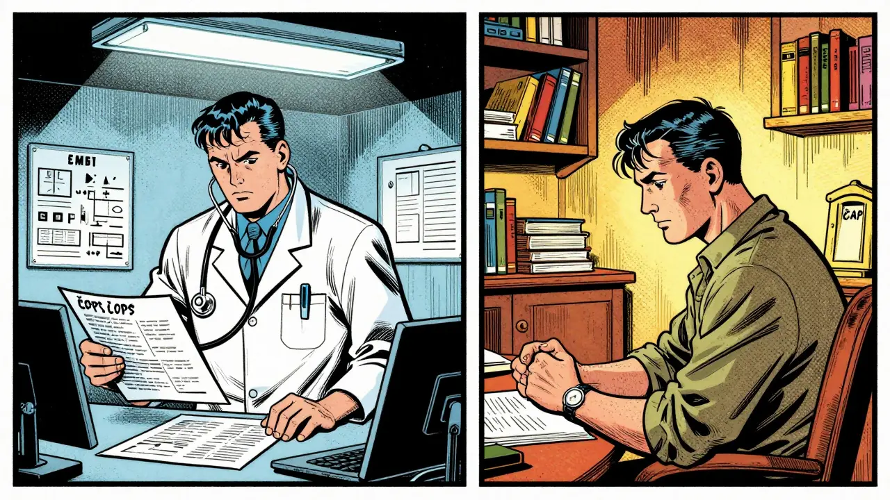 Srovnání klinického přístupu ČPtS a humanistického přístupu ČAP v stylu válečného komiksu.