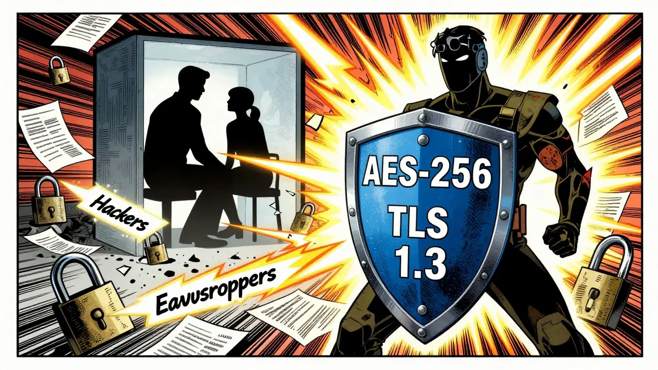 Šifrování jako štít proti hackerům v komiksovém stylu