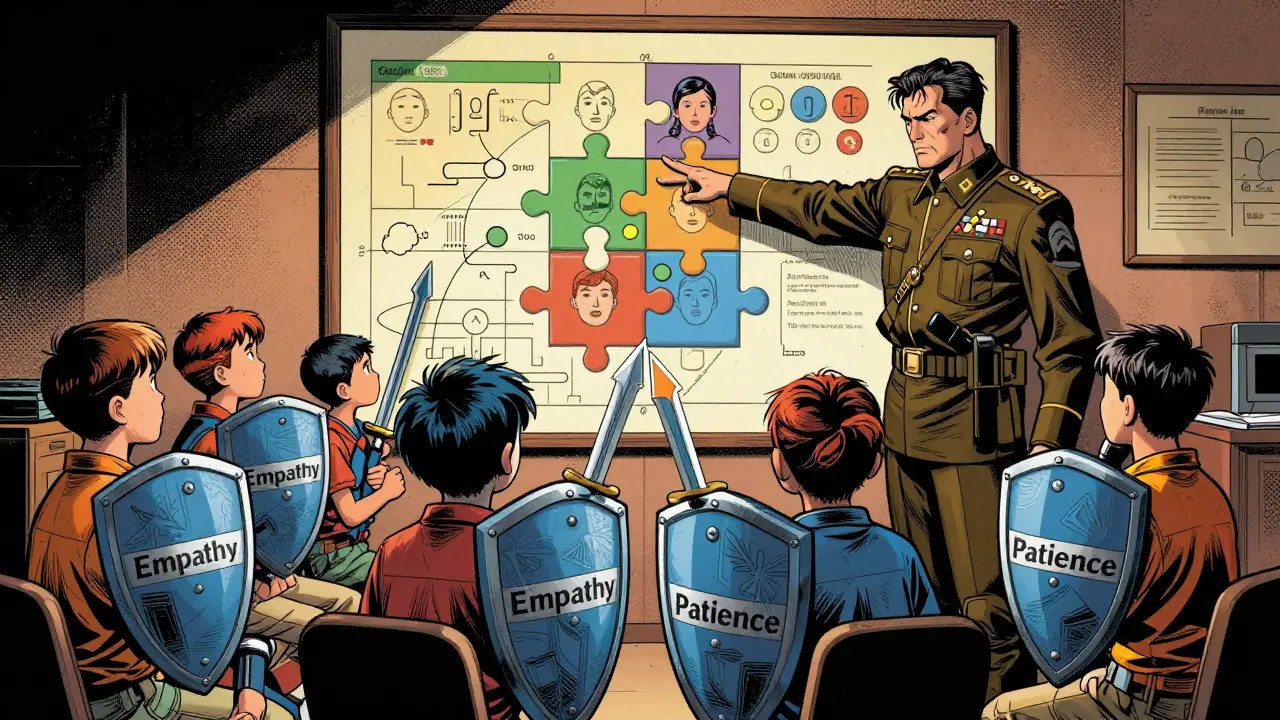 Děti se učí sociální dovednosti jako vojenskou strategii v komiksovém stylu