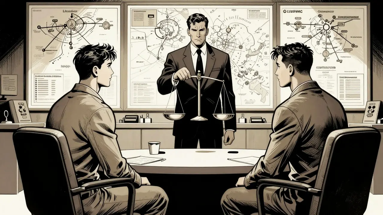 Párová terapie zobrazená jako strategické vyjednávání v komiksovém stylu