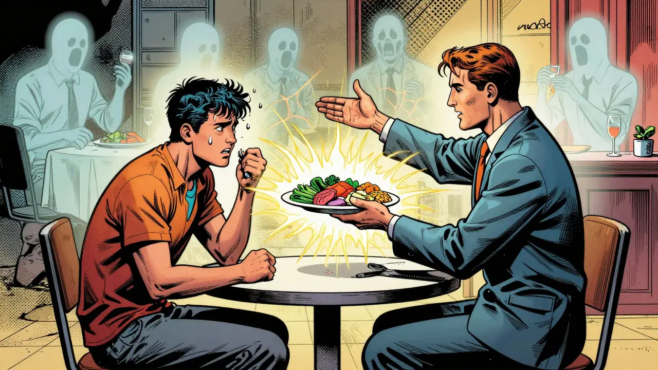 Komiks ve stylu války: terapie s pacientem na stole, který se učí přijímat jídlo