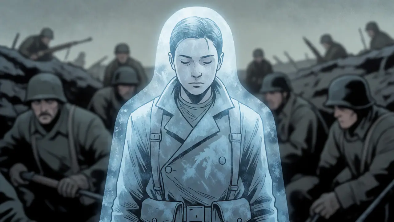 Somber comic illustration of an autistic shutdown, showing a figure frozen in a cold, isolated blue haze.