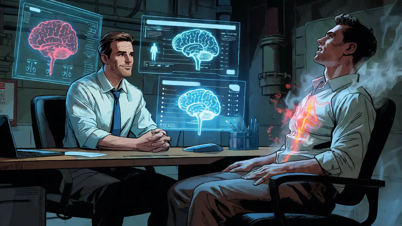 Moderní integrovaná terapie jako strategické centrum ve stylu komiksu.